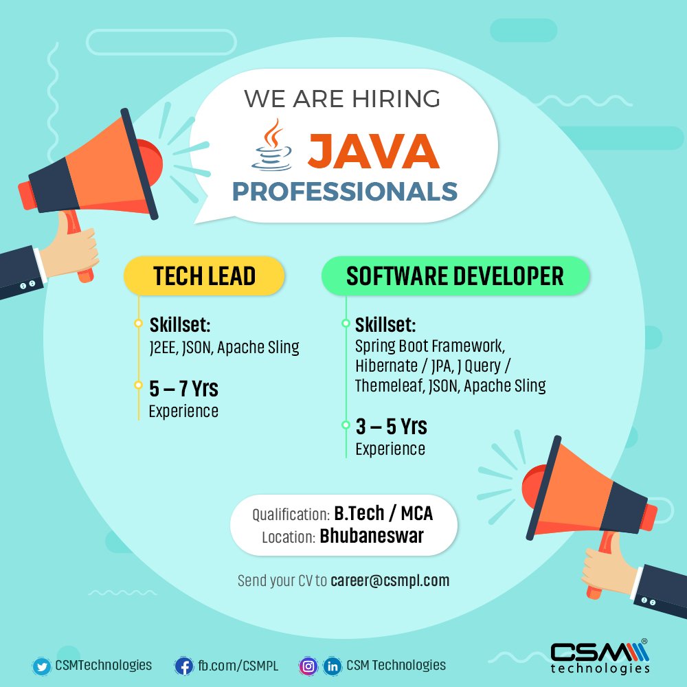 CSMTechnologies's tweet image. Proficient with #Java? We have the vacancies! Apply with your resume at: career@csmpl.com #JavaLead #JavaDeveloper #ITCareer