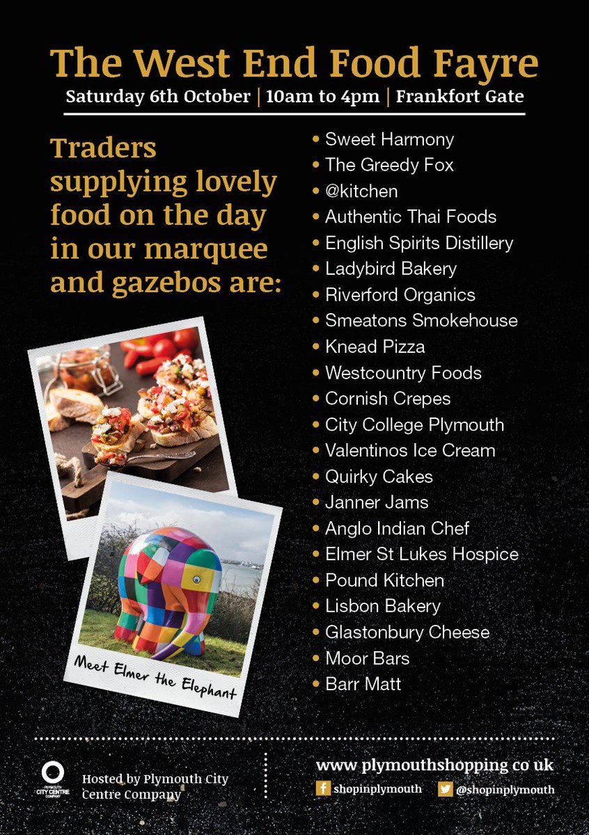 plymouthmarket's tweet photo. Today is the #WestEndFoodFayre &amp; we've got a great line up of activites for all foodies. It's going to be a fabulous day with a great selection of food &amp; drink, as well as food demos from #Masterchef of GB @PeterGorton1 #Food #FoodMarket #PlymouthMarket @shopinplymouth https://t.co/28YEEQoAez