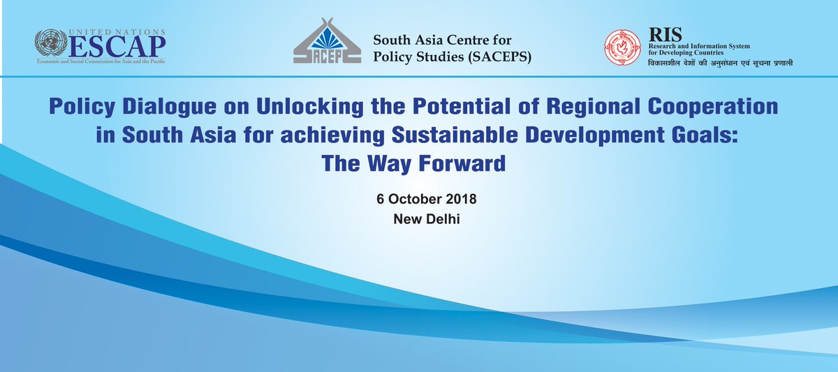 RIS_NewDelhi's tweet photo. In a while @UNESCAP  #SACEPs @RIS_NewDelhi Full day Policy Dialogue on unlocking the potential of regional cooperation in #SouthAsia for achieving #SDGs : The way forward  @Sachin_Chat @nageshkum #AsiaPacific #GlobalGoals https://t.co/yUUpwB6IKm