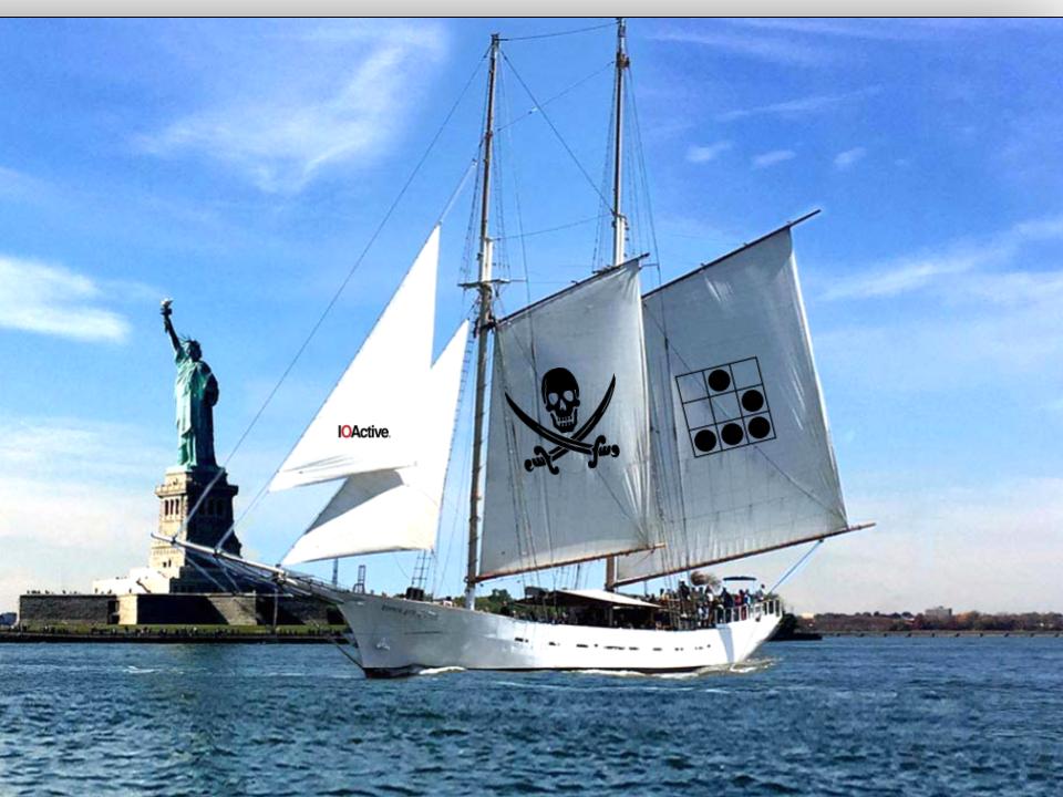 brennantom's tweet photo. @IOActive CYBER PIRATES ARRIVE IN NYC HARBOR
"Men and Women wanted for hazardous journey. Competitive wages, battle-tested, long hours of complete darkness. Safe return doubtful. Honour and recognition in event of success." - IOActive Director, Tom Brennan https://t.co/wQO5ikDCh8
