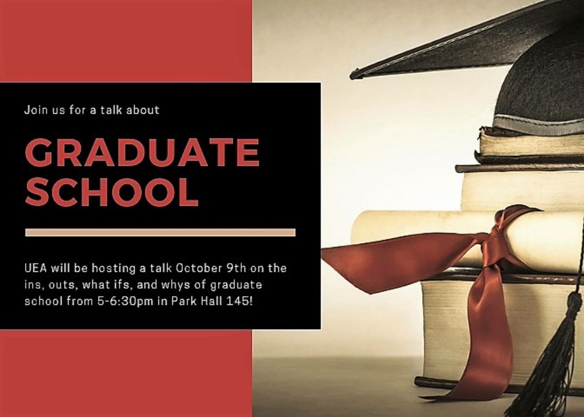 UeaUga's tweet photo. Since the time has come to start applying for graduate school, we figured that we would have an entire meeting dedicated to it! We'll be discussing the process and benefits, and we'll even have some professors there to help answer any questions! See you next Tuesday in Park 145! https://t.co/uprydvIYMd