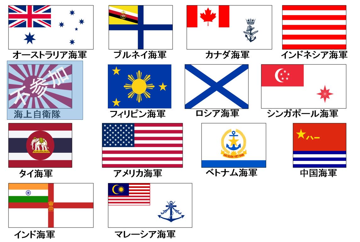 2018大韓民国海軍国際観艦式参加国です。米国以外全ての国が軍艦旗あり