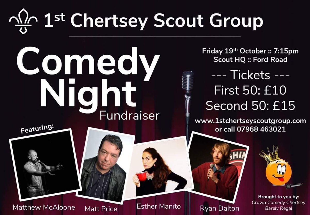 crowncomedycher's tweet photo. Back with a cracking line up to help raise funds for a fab cause. 19th October we have @MrRyanJDalton @esther_manito @mmcaofficial @mattpricecomedy and @sdiplacito on hand as your MC. Tickets selling fast, check out the poster for deets. https://t.co/MQwiUwaePt