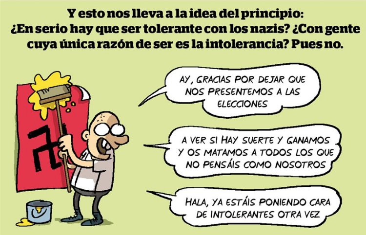 HeuraNegraVKK's tweet image. Cap empatia amb aquells que no empatitzen, cap tolerància amb els intolerants, cap llibertat per aquells que ens la prendrien a tota la resta. Vinyeta de @eljueves. #ForaNazis #12OBCN2018 #SempreAntifeixistes