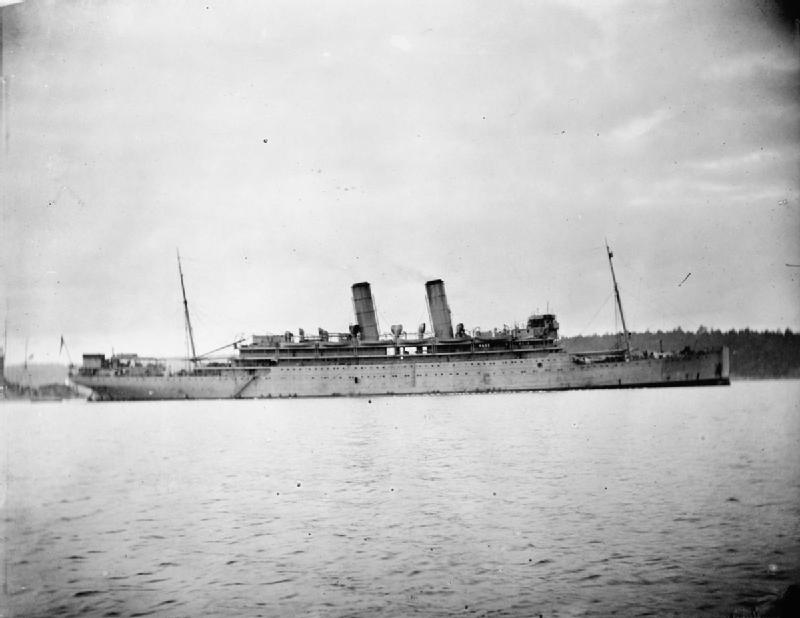 While escorting a convoy in a violent storm off Islay, armed merchant cruiser HMS Otranto (pic) collides with troopship Kashmir, which tears a wide hole in Otranto's hull