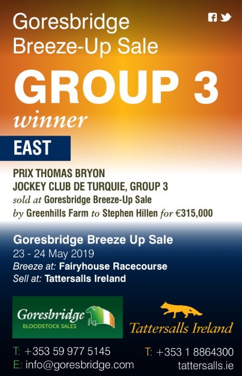Ebn Group 3 Success For The Goresbridge2yos Sale As 315 000 Graduate East Wins The Prix Thomas Bryon Jockey Club De Turquie Don T Miss The 19 Goresbridge2yos Tatts Ireland Breeze Up Sale 23 24