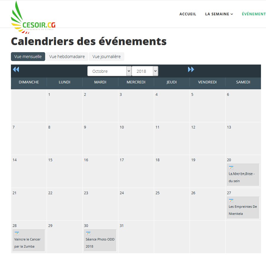 CesoirCg's tweet photo. 🗓 #Calendrier de la semaine de fin #Octobre #2018 au #Congo
Tous vos événements 👉👉👉 https://t.co/1e8Uguuhrl
#CongoEvents #ChezMoiAuCongo #BPSCG
#Dakar #Burkina #France #Canada #EtatsUnis
#VisitezleCongo #Tourisme #Voyage #Vacances
#Lomé #Kinshasa #Niger #Maroc #Benin #Africa https://t.co/6HXqWOS9B4