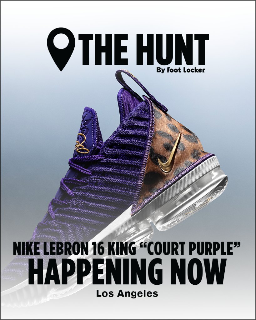 Foot Locker on X: #LosAngeles THE HUNT for the #Nike Lebron 16 King 'Court  Purple' starts tomorrow. Be sure to download the Foot Locker App now!   / X