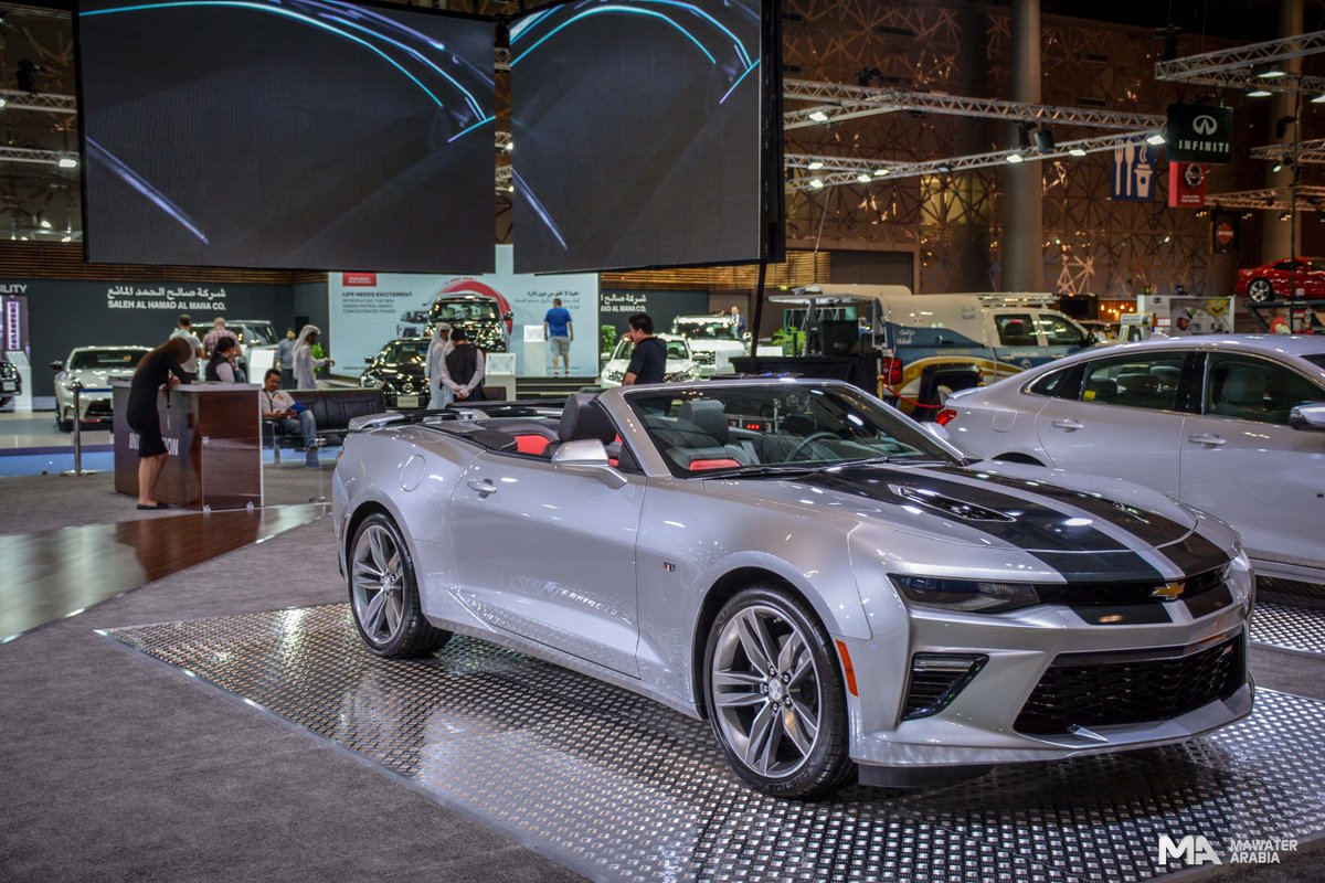 MawaterArabia's tweet photo. The Corvette ZR1 stole the show this year with its 755HP, but we also think that this Camaro SS 455HP convertible edition is also a great one too. #MawaterArabia #ChevyQatar #Qatar #QatarMotorShow2018 #QMS2018 @ChevyQatar https://t.co/zxdr8GomUi