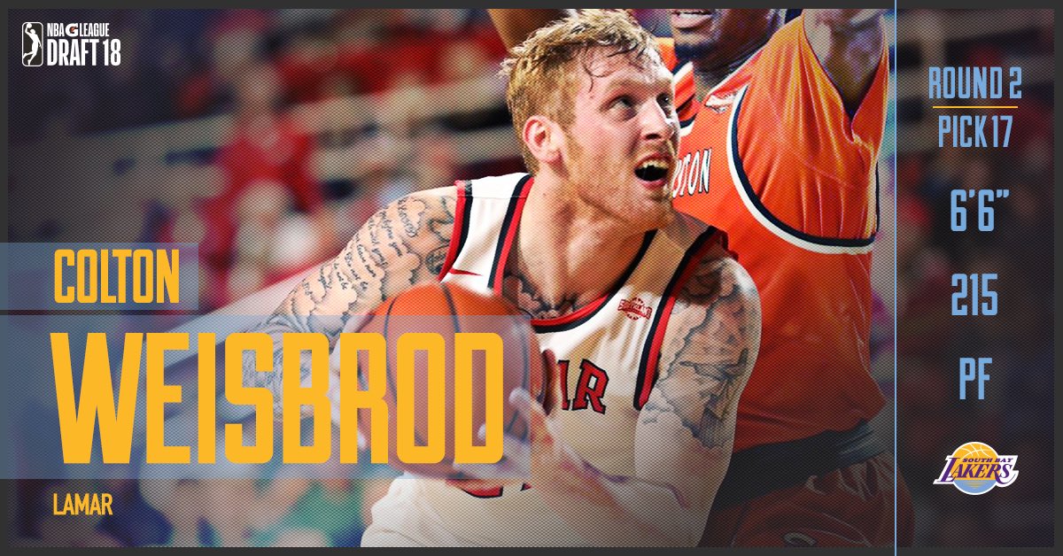 CValleyLakers's tweet photo. South Bay selects @LamarMBB alum Colton Weisbrod (@Colton_Weisbrod) with the 44th overall pick. #SBLakers
Live Results » https://t.co/l88y01ZHl7 https://t.co/LKGOZ00ClU
