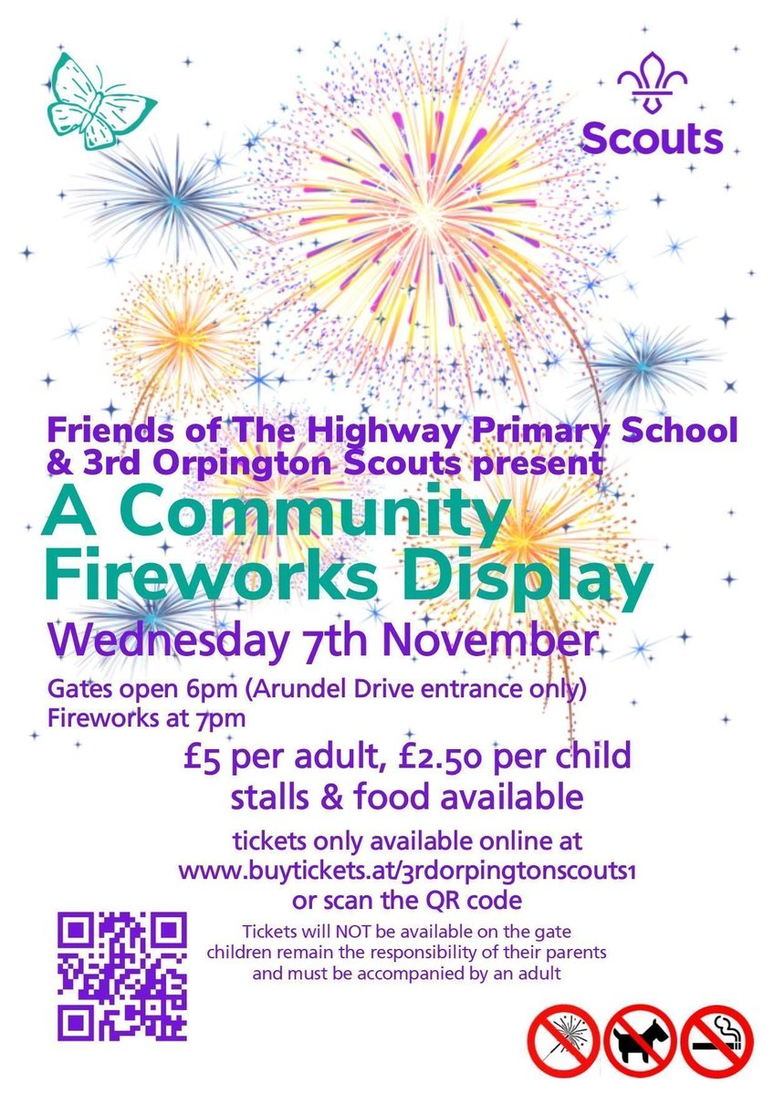 Highway School in #Orpington, in conjunction with 3rd Orpington Scouts, has its annual -#FireworksDisplay 💥 on Wed 7th November. Prices are very reasonable. £5 per adult &amp; £2.50 per child. Tickets must be booked in advance 👉 buff.ly/2IVHQLS Who’s going?