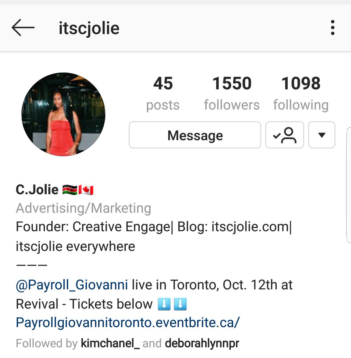 C. JolieIG: itscjolieAdvertising/Marketing Founder of Creative Engage Blog:   http://ItsCJolie.com 