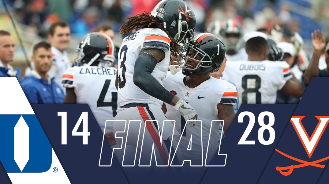 FINAL: UVA defeats Duke 28-14 for its first road win of the season! #GoHoos #DUKEvsUVA 🔶⚔️🔷