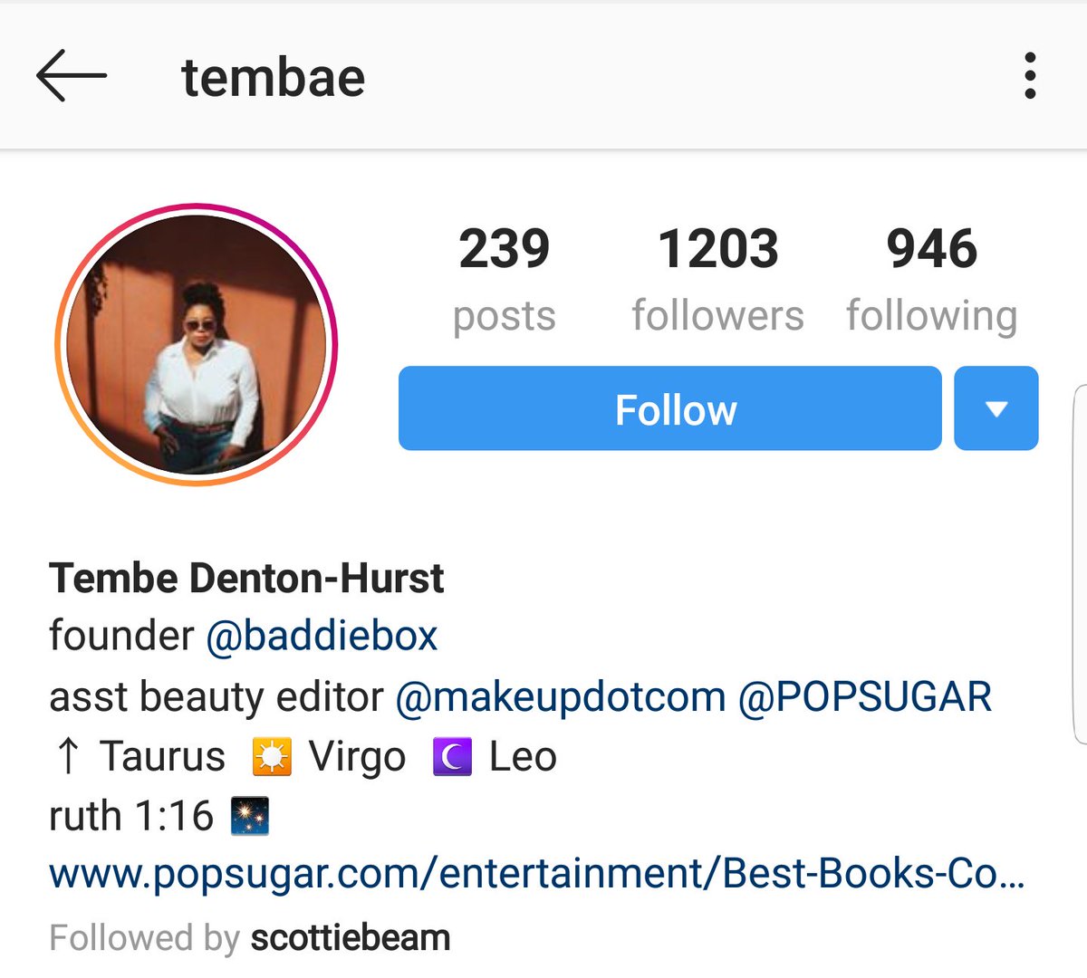 Tembe Denton HurstIG: tembaeFounder of BaddieBoxAssistant beauty editor of Makeupdotcom and PopSugar