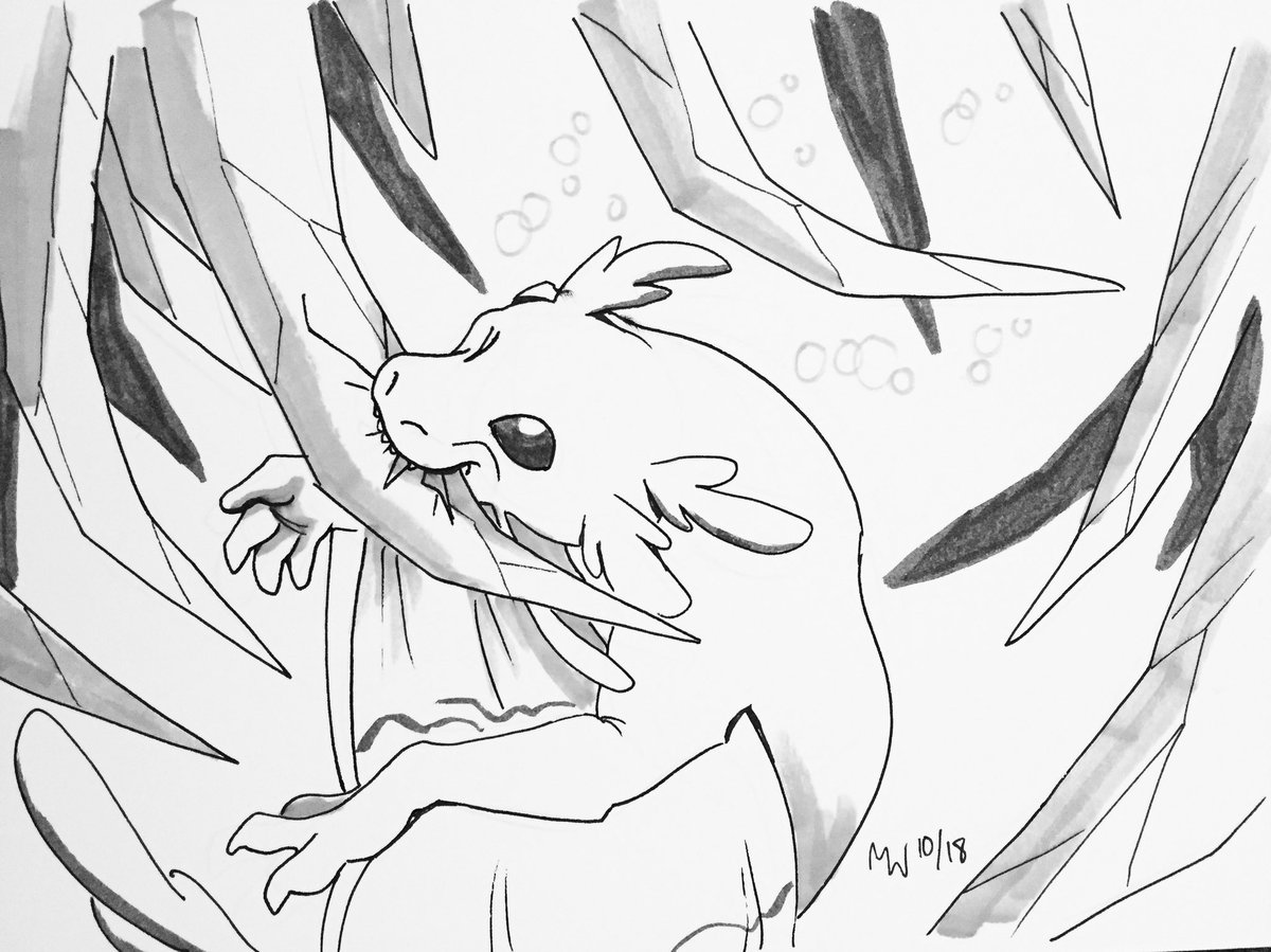 lynxgriffin's tweet photo. #inktober2018 day 20 - With nowhere else to go, Skiggle tries biting the crystals...and finds they’re edible! But what do they do to Skiggle then? #giveananswer https://t.co/ayDOvZyWMq