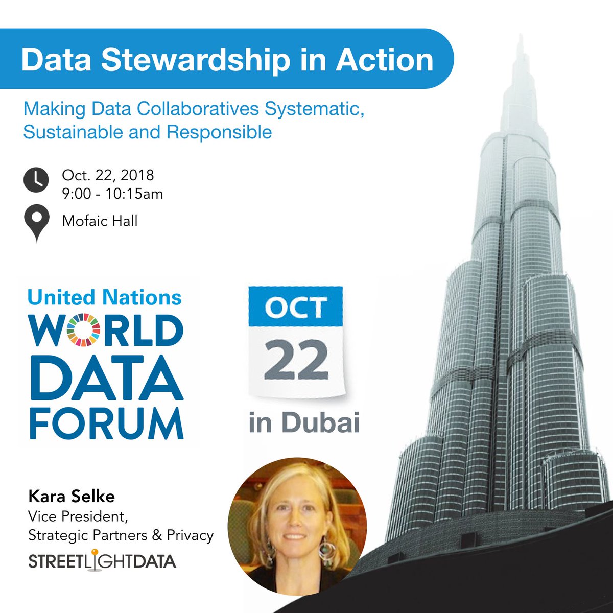 StreetLightData's tweet photo. @UnitedNations 2018 Data Forum in Dubai. Come see @KaraSelke of @StreetLightData discuss key challenges incl. #privacy and using real world data from #connectedDevices. Event details: https://t.co/GRVMamikgz
#MobilityBigData #TransportationBigData https://t.co/BQ0YZl5XcD
