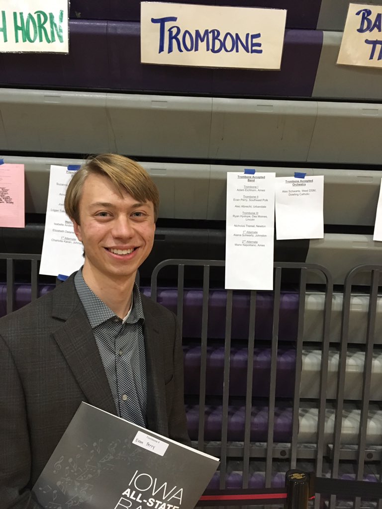 SEPBands's tweet photo. Evan Perry is SEP's newest All Stater on trombone! Way to go! @SEPolkRams https://t.co/7ByWdhL3kb