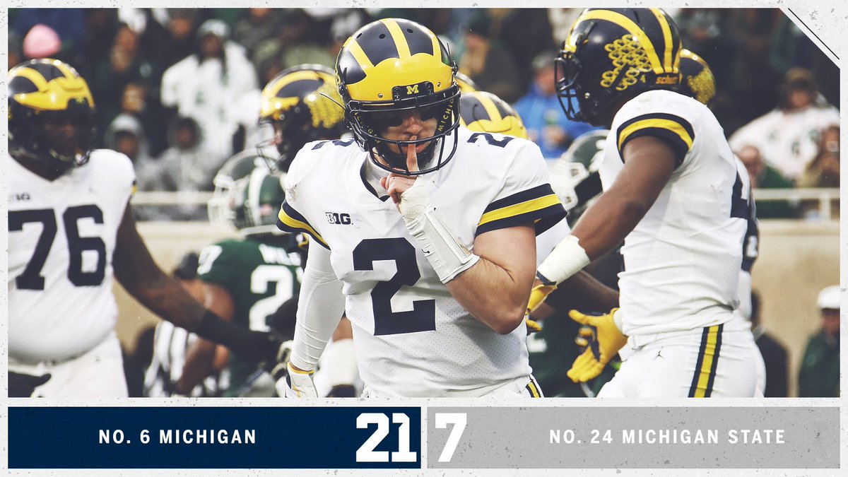 ESPNCFB's tweet image. No upset in Spartan Stadium today!

No. 6 Michigan gets it done on the road against rival No. 24 Michigan State.