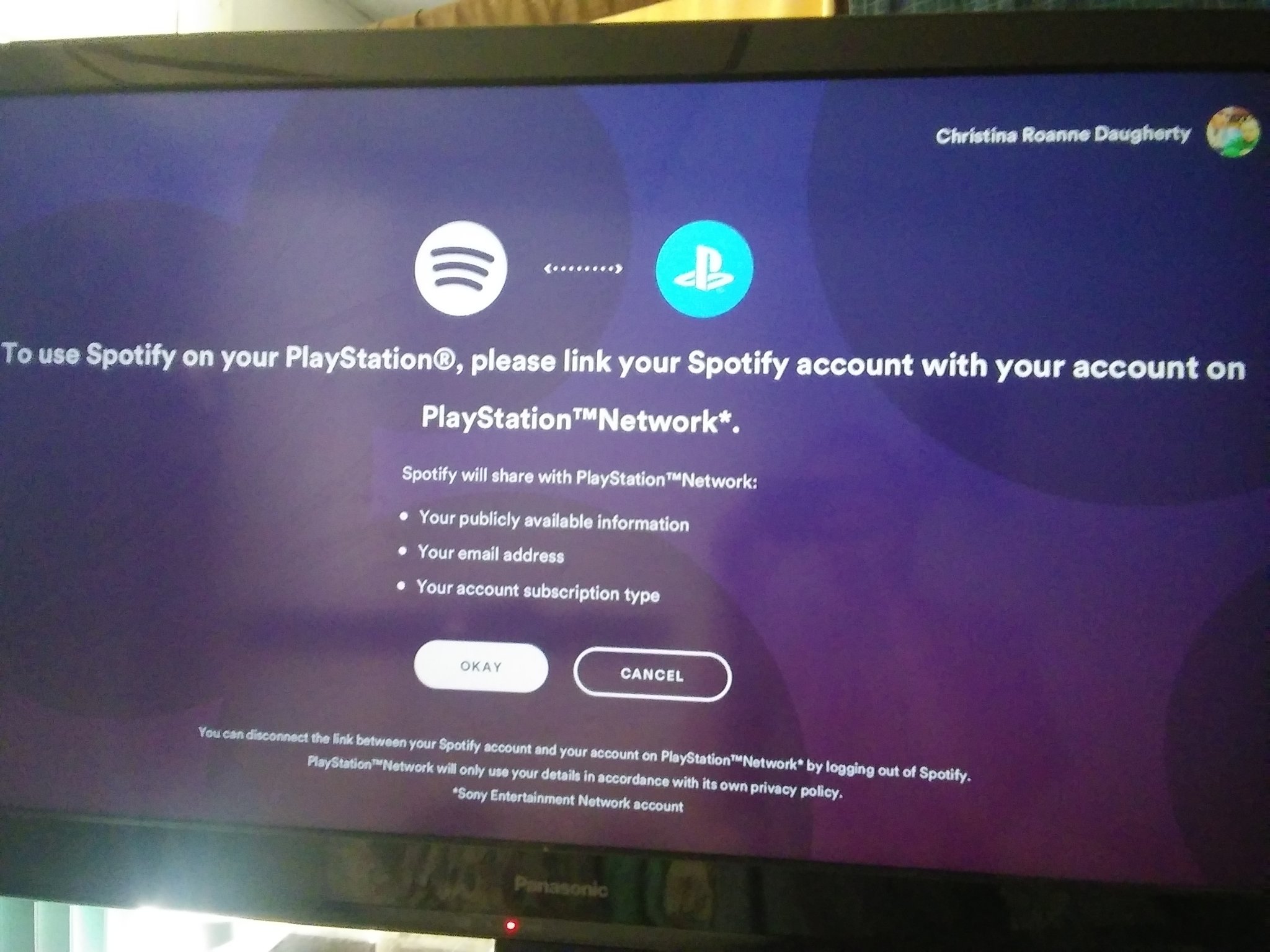 Christina Daugherty on "@AskPlayStation. I'm need soom help my link with PlayStation Music. I linked it to Spotify Account, but then when I get on the Playstation Network it