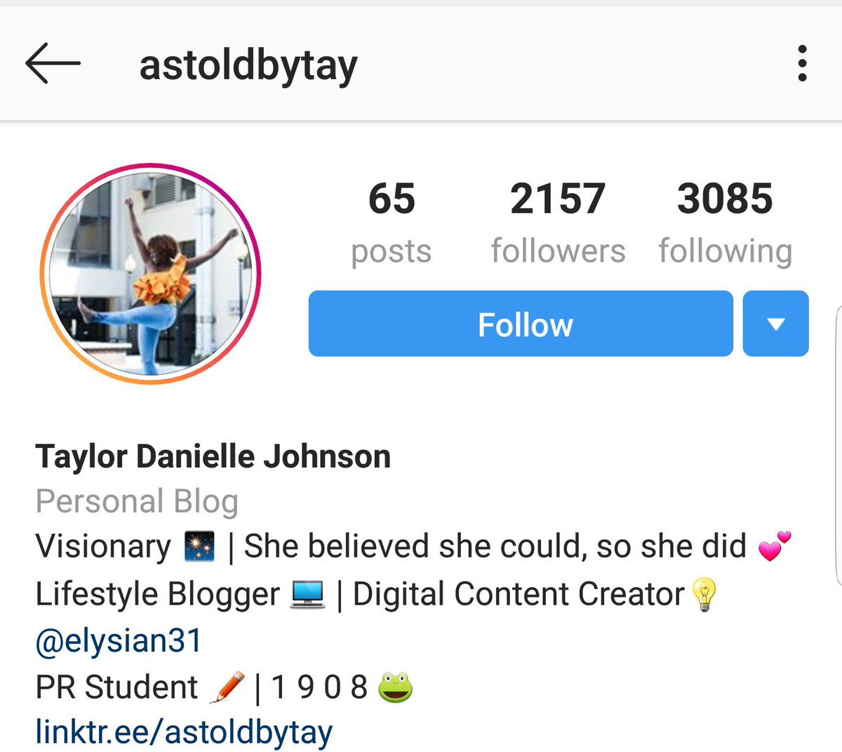 Taylor Danielle JohnsonIG: astoldbytayLifestyle BloggerDigital content Creator at  @Elysian31