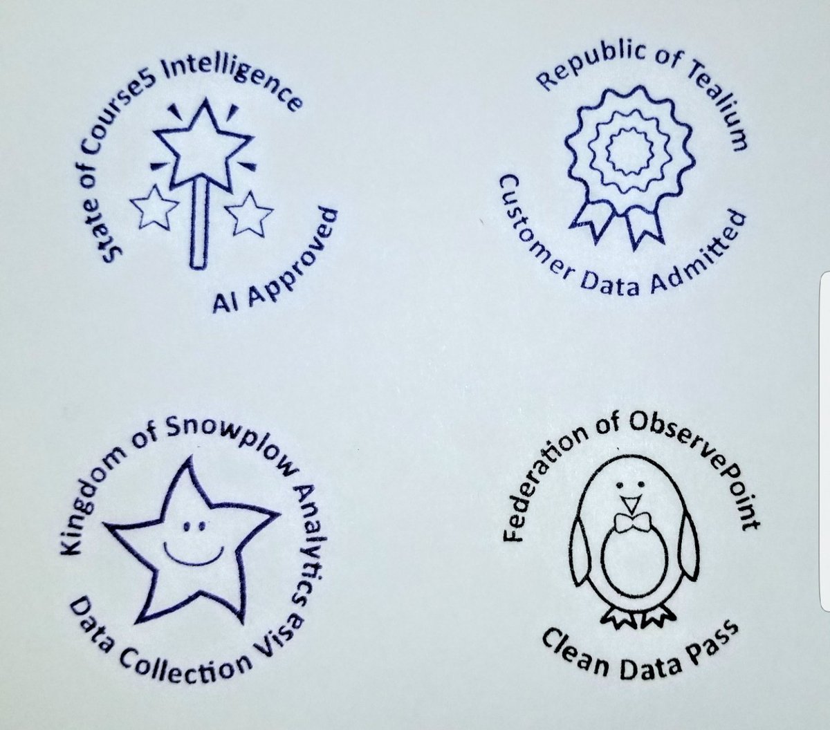 proletm's tweet image. Cool stamps for the #DAHub sponsors @Course5i, @tealium, @snowplowdata &amp;amp; @ObservePoint