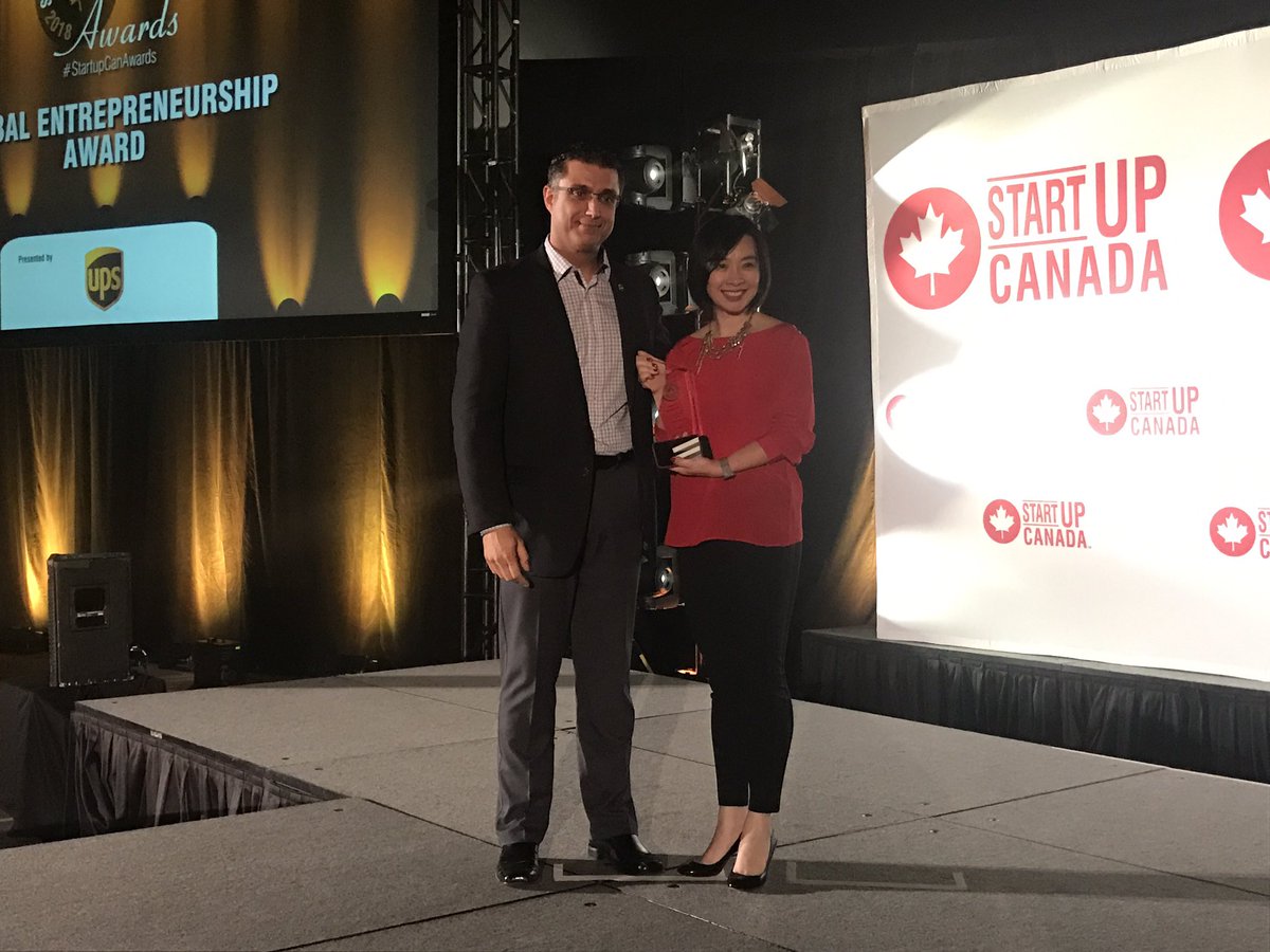 Startup_Canada's tweet photo. Congratulations to @allenlau of @wattpad, winner of the Global Entrepreneurship Award #StartupCanAward! Wattpad connects 65 million readers and writers around the globe.  On his behalf, @MrsEvaLau accepts this award https://t.co/YVCcPys0oA