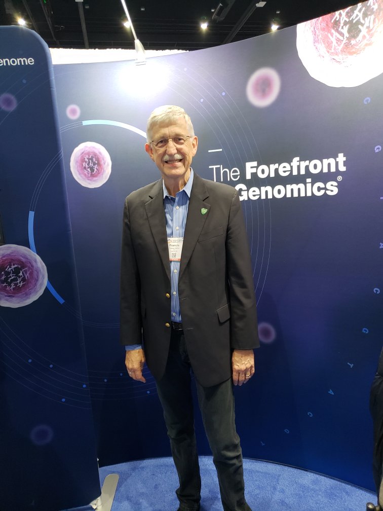 genome_gov's tweet photo. Look who stopped by ... @NIHDirector. We are at booth 329. Come say hi. #Genomics2020 #DNADay18 #ASHG18 #forefrontofgenomics https://t.co/FgPCHR8xUU