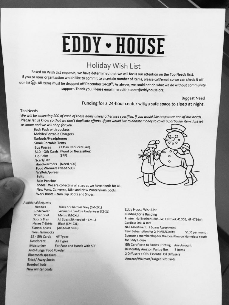 The #EddyHouse is a facility in Northern Nevada aiming to help and end youth #homelessness in Reno, Nevada. With winter approaching us, they are asking for #donations to help people stay warm. If you can do anything to help, please do so! @EddyHouseReno #RSJ108