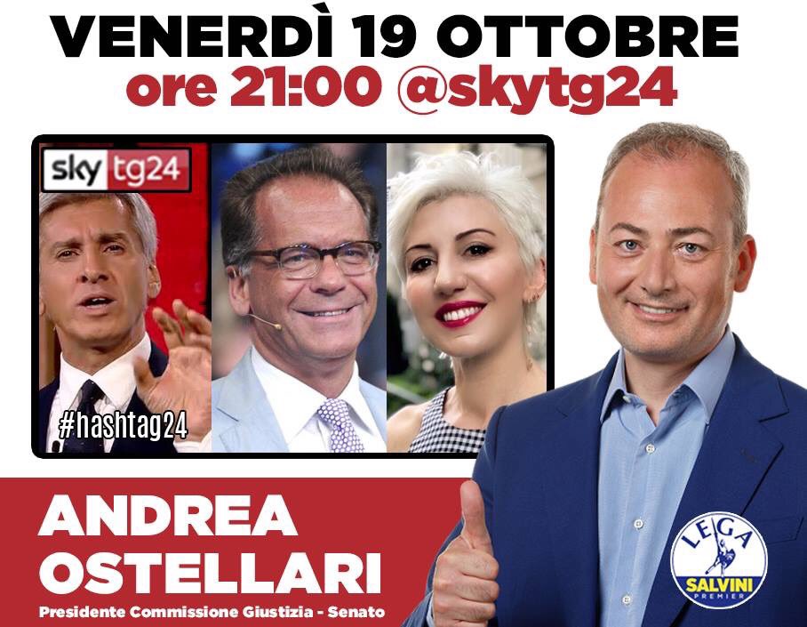 AndreaOstellari's tweet photo. Venerdì sera su #skytg4 parliamo di #LegittimaDifesa
Ospite anche Alessandro Cecchi Paone
Non lasciatemi solo! 😉 #hashtag24 https://t.co/uwSDTrwNmT