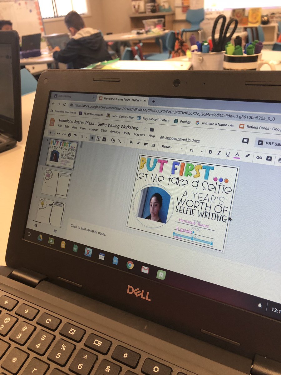 MissRobinsonG4's tweet photo. Selfie Writing slides are our favorite! Look at this awesome new Frankenstein one ✏️💻🎃💚🕷 #GreenfieldGuarantee #AllMeansAll #SelfieWriting #WritersWorkshop https://t.co/MBriGbDy6r