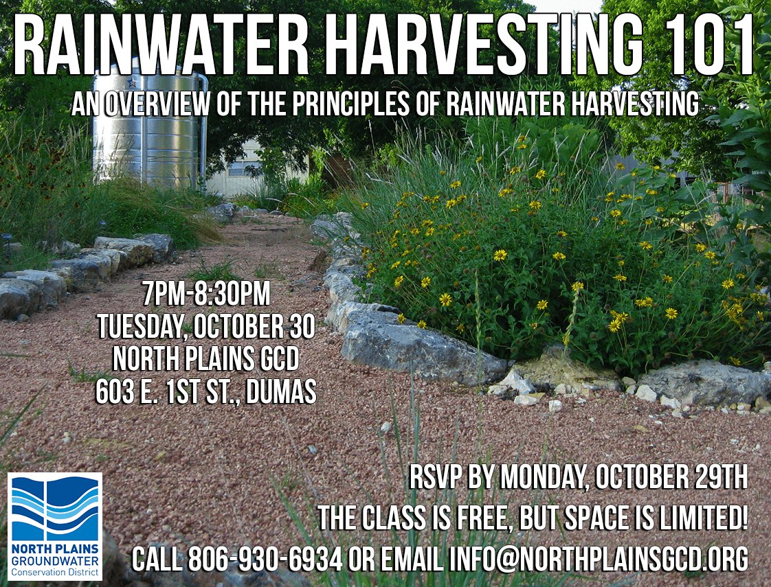NorthPlainsGCD's tweet photo. Attend Rainwater Harvesting 101 on Tuesday, October 30th to learn about the benefits of rainwater harvesting. The class is free - save your spot today! #npgcd #rainwaterharvesting #rain #education #community https://t.co/7uVlZag7yp