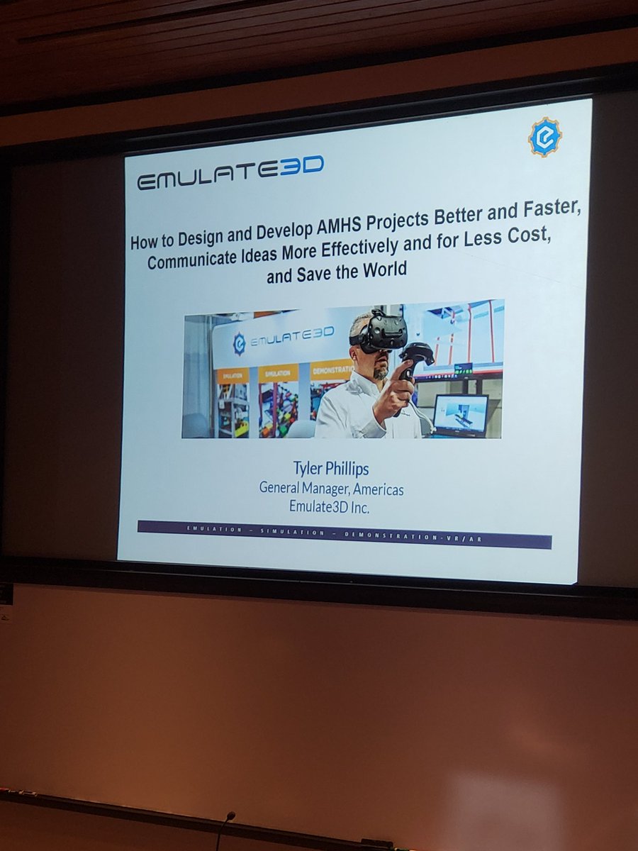 PMC_Corp's tweet photo. Last Presentation of the day! @Emulate3D presents -- How to Design and Develop #AMHS Projects Better and Faster, Communicate Ideas More Effectively and for Less Cost, and Save the World! #MSUG2018 @MISimulation https://t.co/oM60ihNgEX