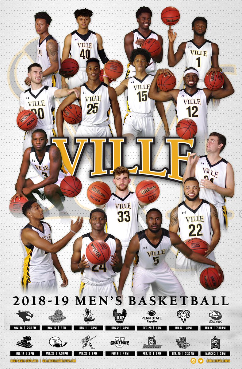 VilleMarauders's tweet image. Your first look at the 2018-19 Millersville men's basketball team! Get these home games on your calendar now! #MarauderPride