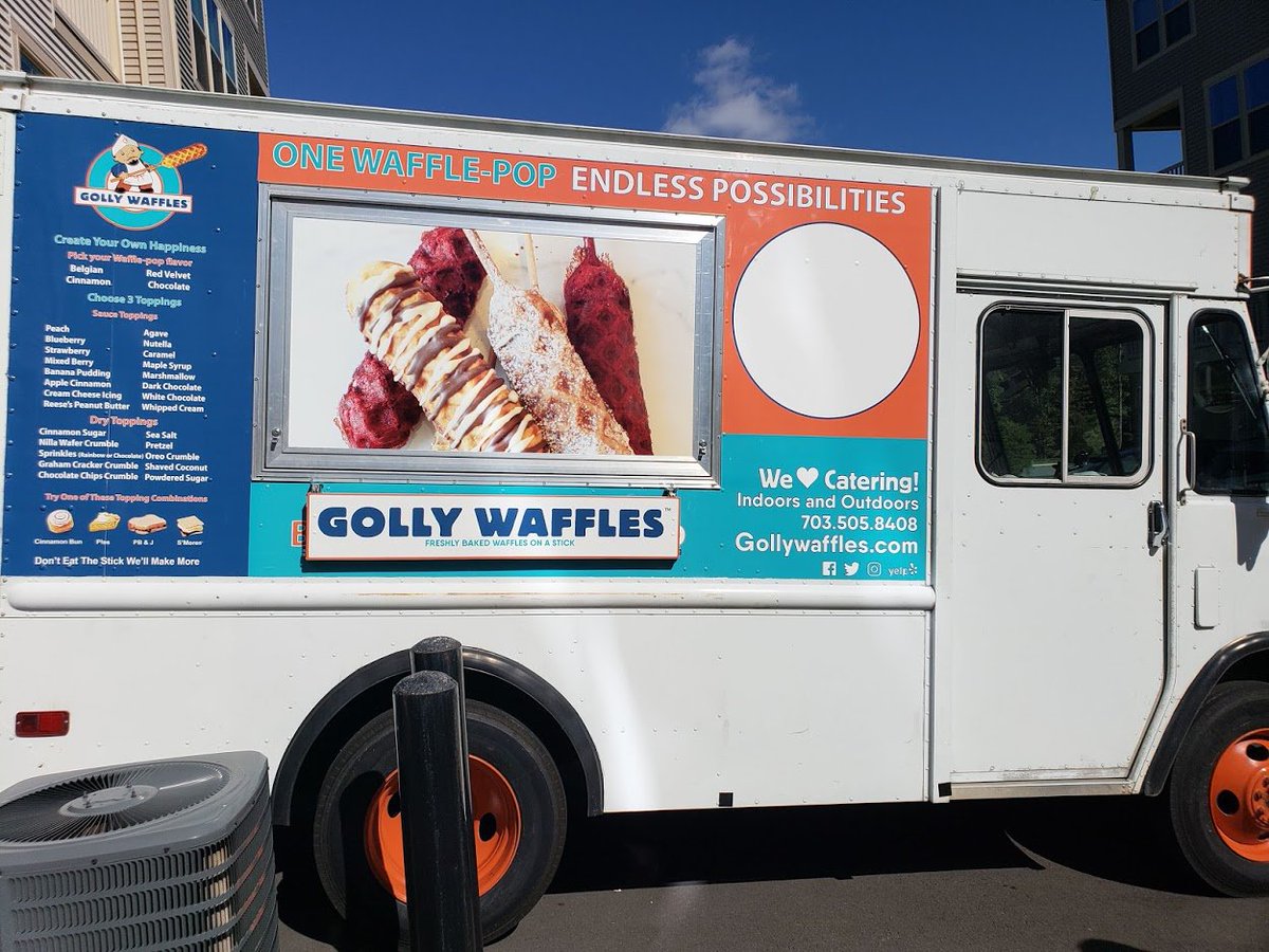 Come see the design of our Golly Truck tonight at the South Riding Food Truck Rally! You don't want to miss the last one of the season! 
Date: 10/18
Location: Gateway Community Church 
Time: 5-8
#gollywaffles #foodtruck #waffles
