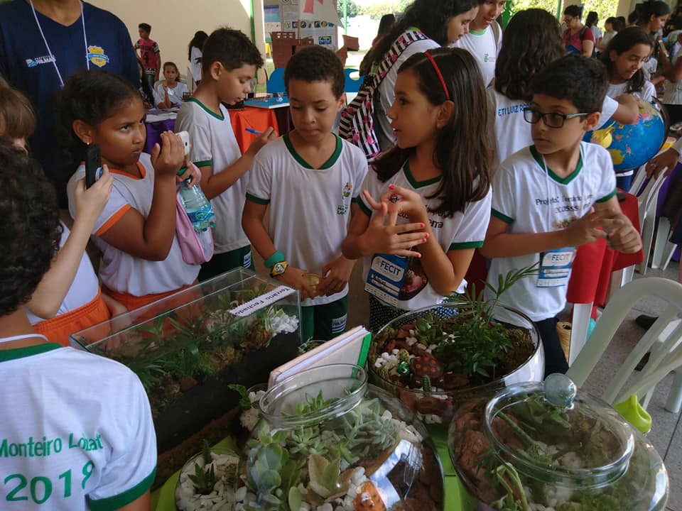 EducacaoPalmas's tweet photo. #Fecit2018 - A garotada está aprendendo bastante com o projeto 'Terrário, um ecossistema', apresentado pelos alunos da Escola Municipal Monteiro Lobato e orientado pela professora Maria do Socorro. E tem mais: quem passa por lá, ainda ganha um mimo. 👏🌱 https://t.co/AcjrHRsqJV