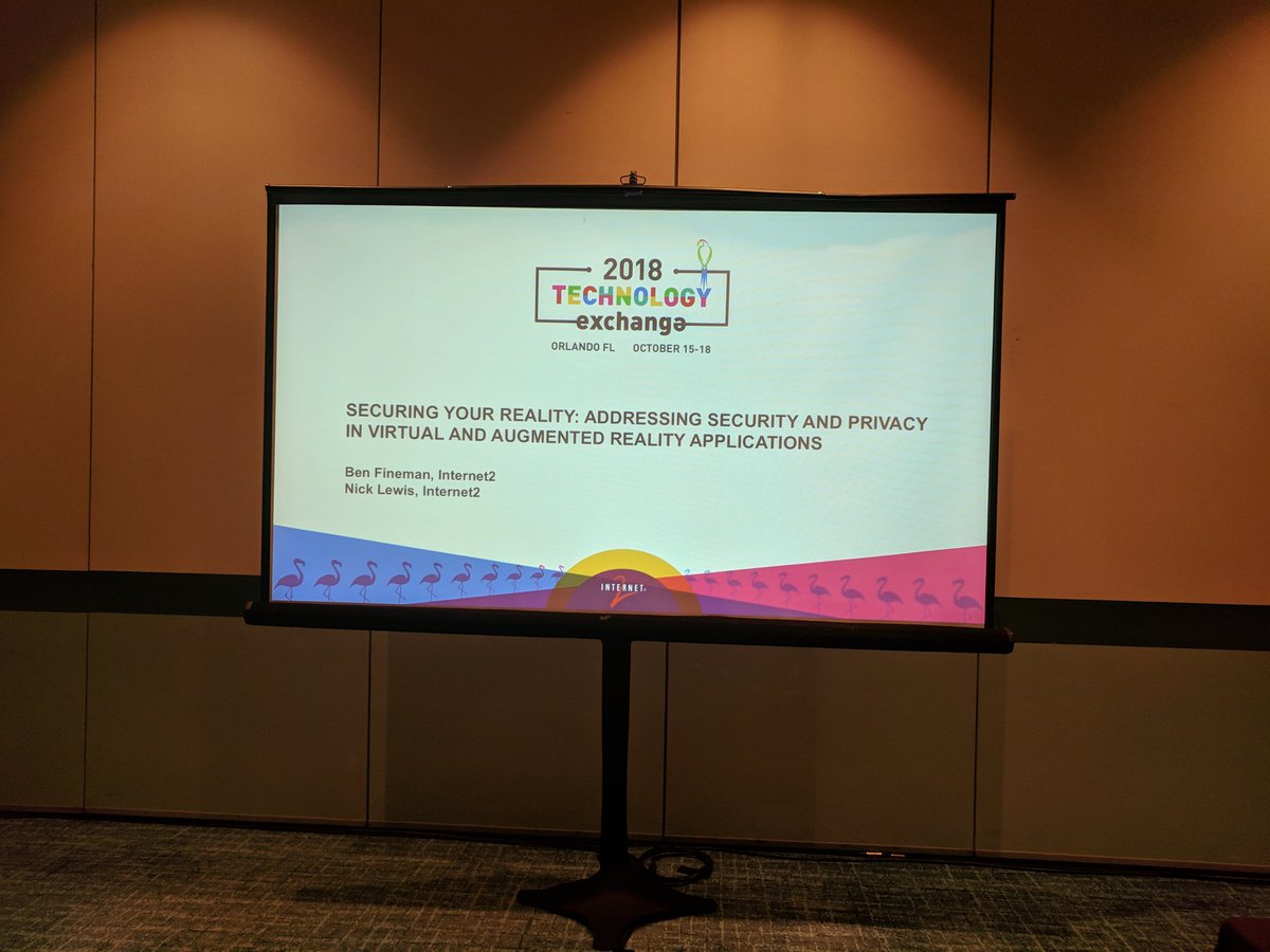 lewisnic's tweet photo. #TechEX18 Final session in the security track is myself and @bfineman talking about "Securing Your Reality: Addressing Security and Privacy in Virtual and Augmented Reality Applications" https://t.co/Are9HpcLFM