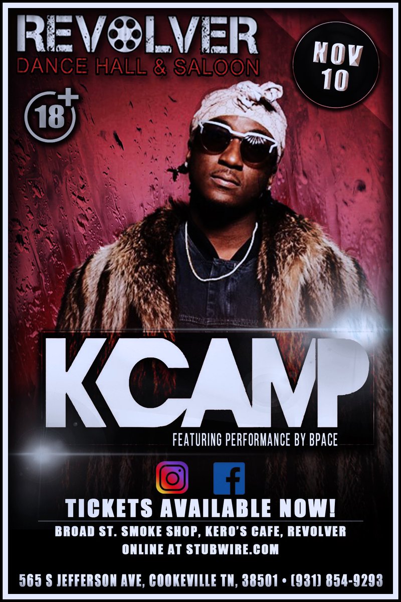 powerplaytalent's tweet photo. #JustAnnounced 
@kcamp Performing live 
Saturday November 10th 
Cookeville TN || @RevolverSaloon 
Special Performance By @1bpace 
#CookevilleTN #Kcamp #BPace 11/10 https://t.co/pG7613gPuT