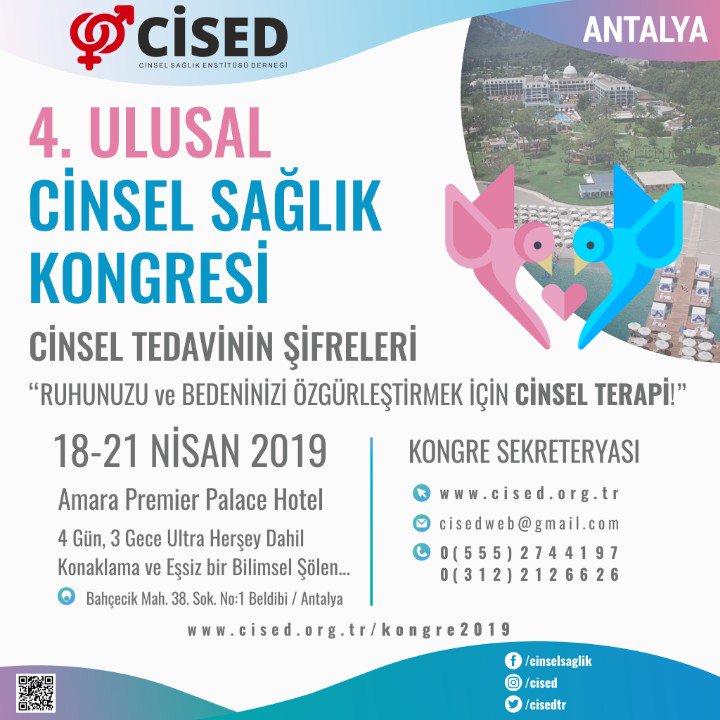 CİSED 4. ULUSAL CİNSEL SAĞLIK KONGRESİ

cised.org.tr/kongre2019

18-21 NİSAN 2019 
ANTALYA 
AMARA PREMİER PALACE HOTEL

4 GÜN 3 GECE "HD KONAKLAMA" + "KONGRE KAYIT ÜCRETİ" TOPLAM: "900 TL"

cised.org.tr/kongre2019
0.555.274 41 97