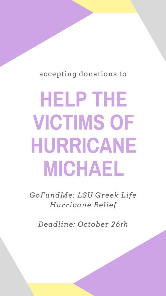 LSUIFC's tweet photo. Regarding the recent catastrophic events in the Florida Gulf Coast with Hurricane Michael https://t.co/DhfIgjS6PU https://t.co/k4rH1sLpmr