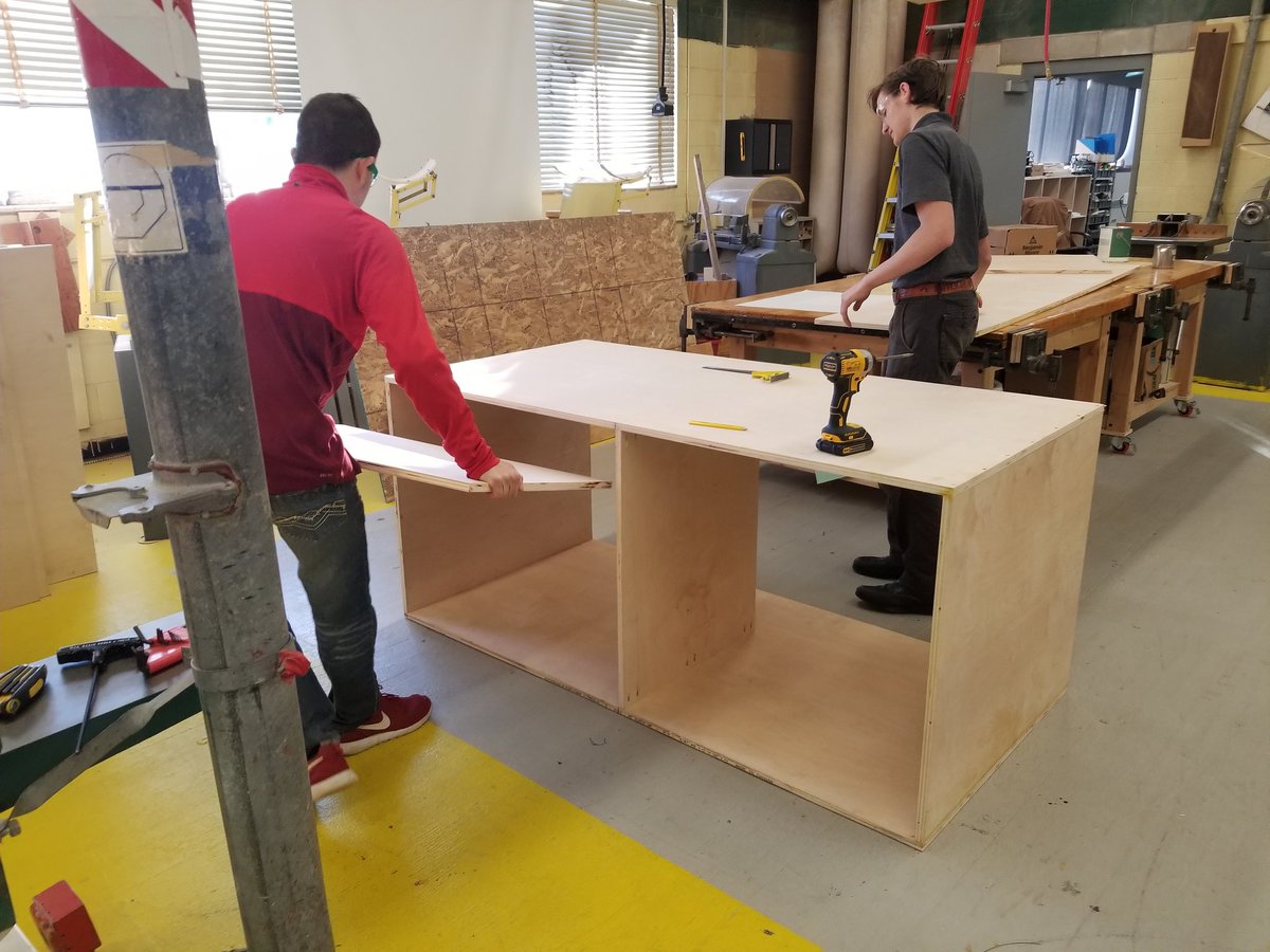 MrMacari's tweet photo. The Furniture Design boys are at it again.   Now they are making a Design/Work table for the engineering lab.  Stay tuned!!  #shslegacy #Smithfieldcte https://t.co/7O7KyvAL0G