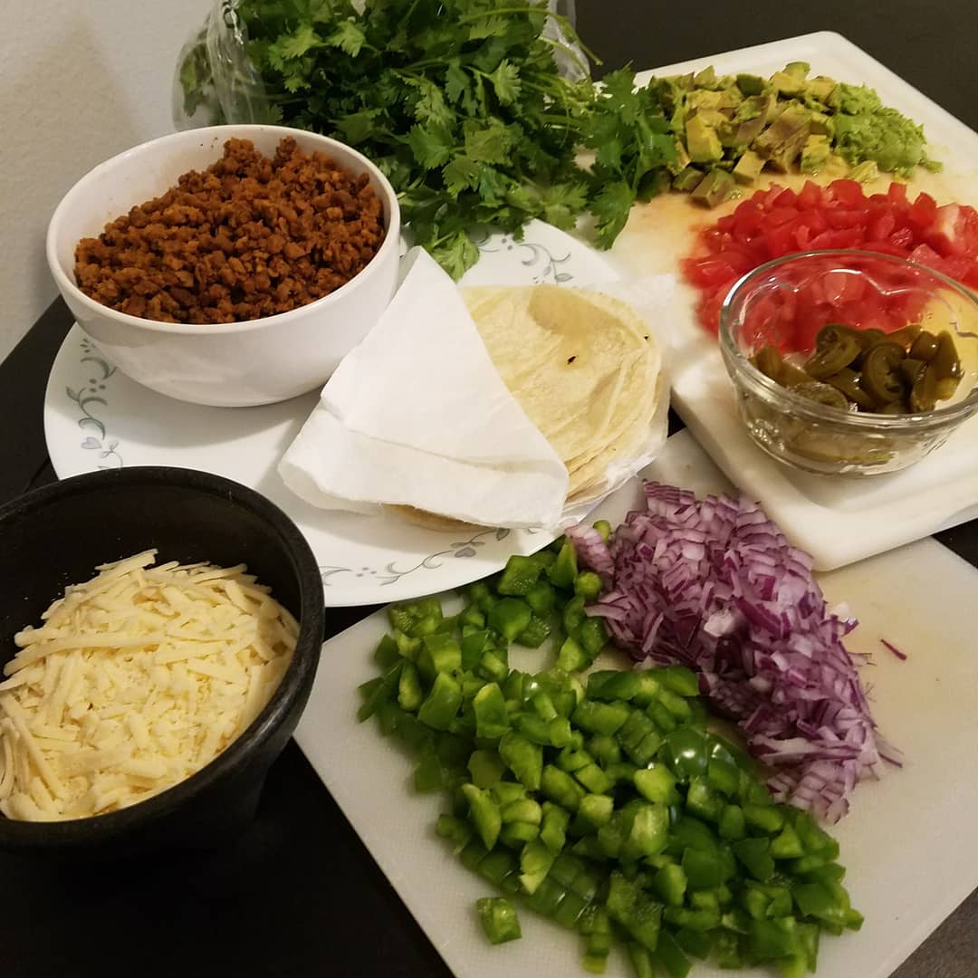 Macroweav's tweet photo. Last night we made:: Vegan tacos with @gardein crumbles, @tacobell taco seasoning, and @GoVeggieFoods cheese shreds which is now available at Wal-Mart:) https://t.co/whAQeBvkod
