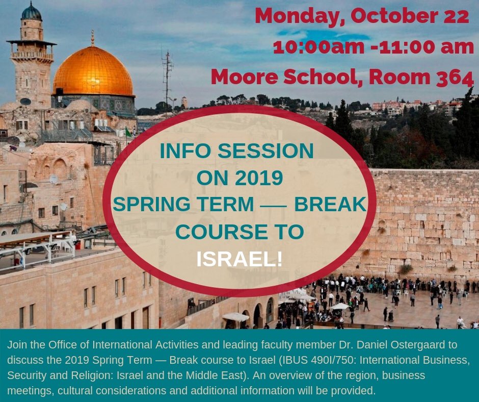 Join us on Monday, October 22, 10am-11am in Moore School room 364 for an info session on our 2019 Spring Term — Course to Israel!