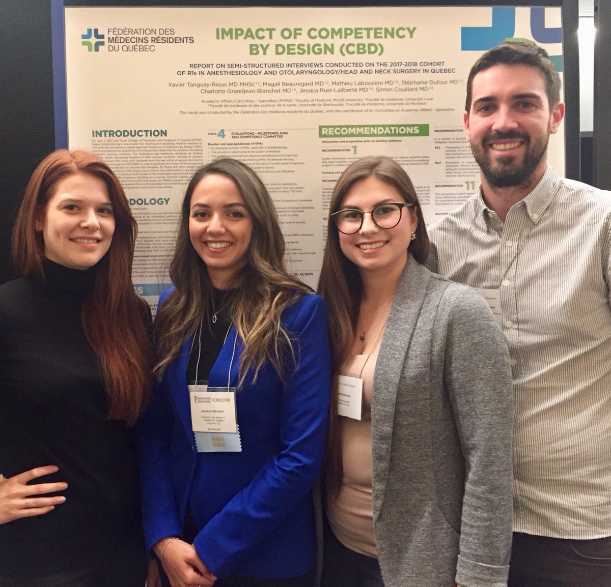 FMRQ Delegation in front of the poster on the Impact of CBD which Dr Xavier Tanguay Rioux will present tomorrow at the ICRE in Halifax @Fmeq @Fmsq @Fmoq @CIFRConf #CIFR2018 #conférence #residents #formation