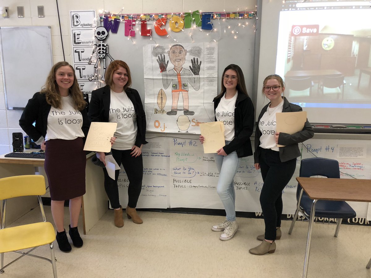 LimaBoyle's tweet image. “THE JUICE IS LOOSE” team of Amanda, Meghan, Jenn, and Tori we’re relentless and oh-so-clever in their prosecution of OJ. #greatshirts #coolframe  #oakerpride #satireproject