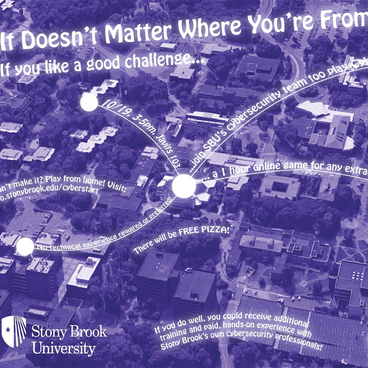 SBU_OSA's tweet image. If you like a good challenge, join SBU&apos;s Cybersecurity team for an afternoon of games, fun and pizza 🍕! You&apos;ll play the #Cyberstart online game &amp;amp; learn about #cybersecurity! ➡Friday, October 19 at 3 PM in Javits 103