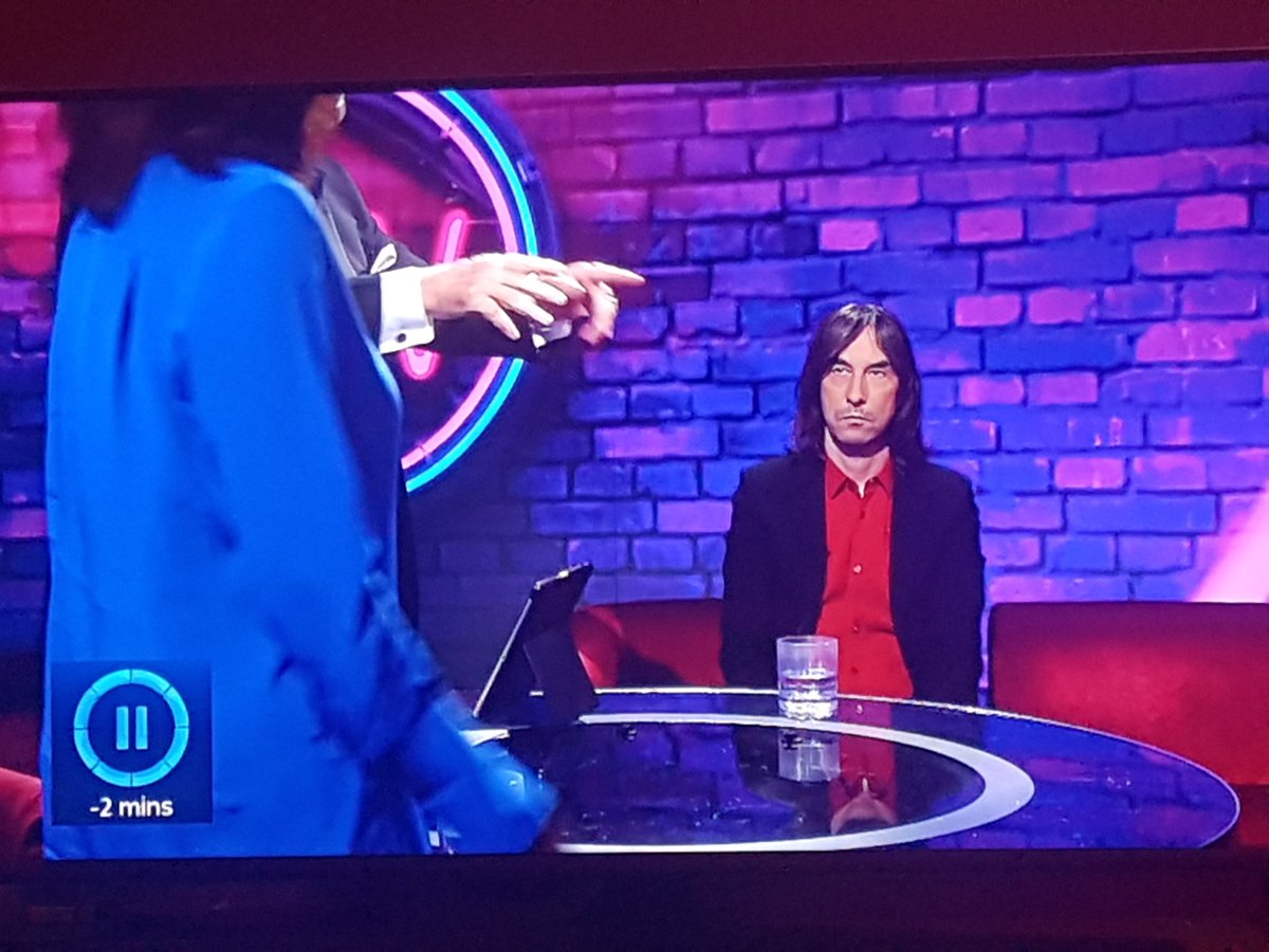 mcarle17's tweet image. Bobby Gillespie's face as Flint, Portillo and Neil danced around him should win award for TV moment of the year. #bbctw