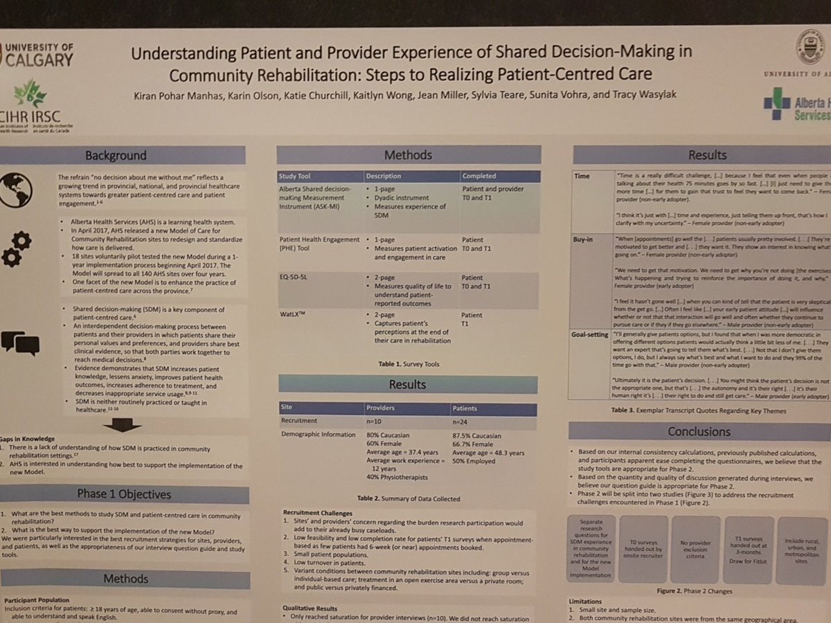 canuckiwi's tweet image. Another example of transformative care by @AHS_IHOT @ahs_scn @tjhockeymom @CIHR_IRSC. Shows new models of care involving #shareddecisionmaking require time, buy-in and goal setting by patients and providers. #QS18
