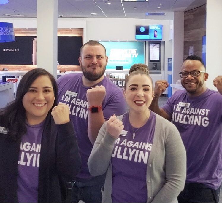 LEAGUEATTAustin's tweet photo. Huge shout out to the Austin AT&amp;T retail stores for helping our ERG and #GLAAD promote #SpiritDay! This was an awesome collaboration and we are very grateful for the participation. #antibullying #lifeatATT #LGBTQ #purple #ATTRetail 💜✊🏽 https://t.co/4aeFtFUQEa
