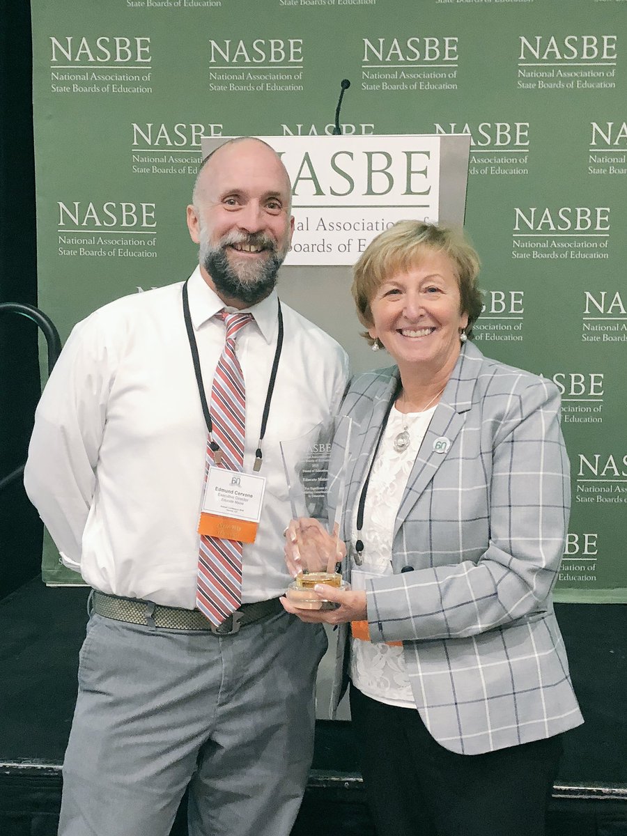EducateMaine's tweet photo. Thanks to the MAINE State Board of Education for nominating us for this prestigious award.  We are proud to receive the  #FriendOfEducationAward from @NASBE #NASBE18 @mdoenews https://t.co/uwMqDNhge0