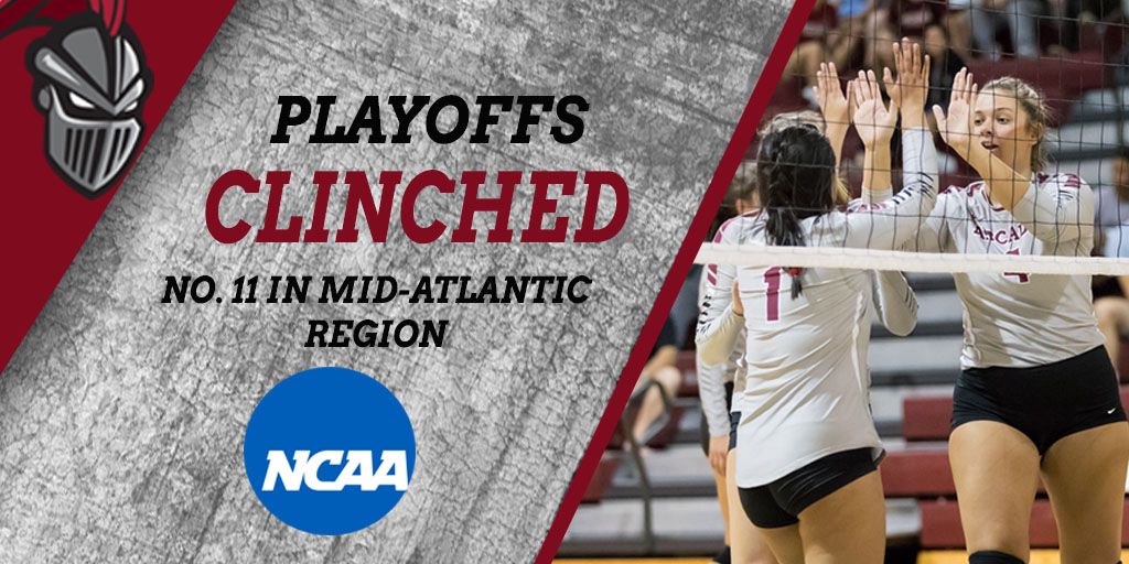 . <a href="/Arcadia_WVB/">Arcadia W Volleyball</a> have clinched a playoff berth and appear in the NCAA Division III Mid-Atlantic regional rankings for the first time in program history #GoKnights